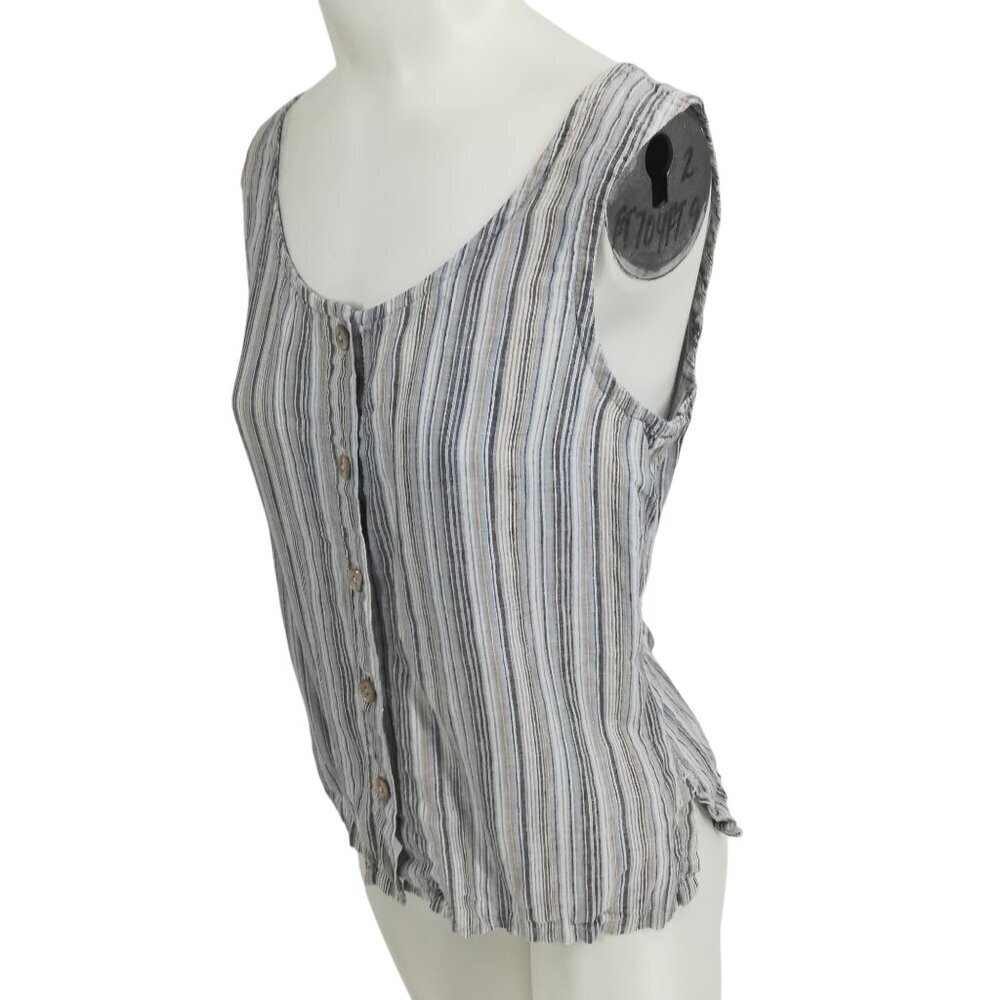 TSD Two Star Dog 100% Linen Striped Sleeveless Button Front Blouse Size S Blue - Picture 7 of 15